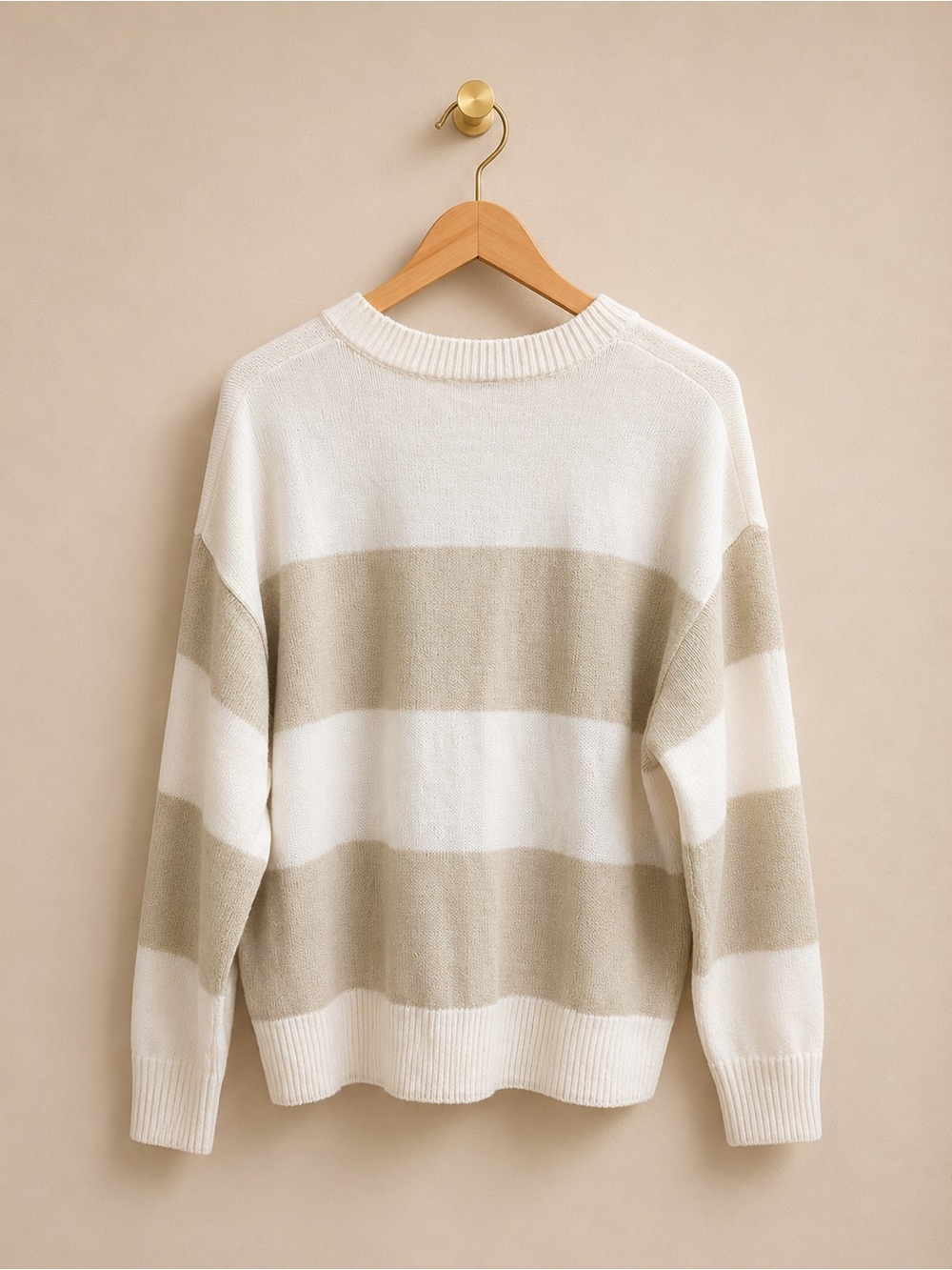 H&M DIVIDED Color Block Knit Sweater | Women’s Large | Cream & Beige Striped Pul - Picture 2 of 4